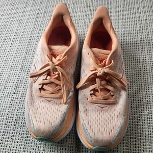 Hoka One One‎ Clifton 8 Shoes Womens Size 6 Orange Running Cushioned Sneakers